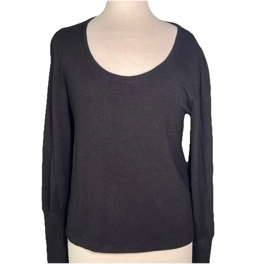 Madewell Women’s Brushed Puff Sleeve Sweater Top Black Size Medium